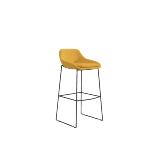 b209 upholstered bar stool with bucket seat & dual optional chrome / matte black metal sled frame