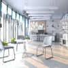 a230 stackable minimalist dining chair | pu & fabric optional (real scene effect)