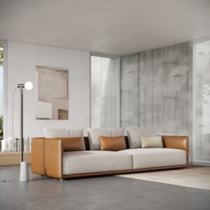 f818 modern fabric & leather mix sofa set | minimalist 3 seater couch & armchair (real scene effect)