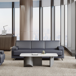 f831 modern dark blue leather sofa set | 3 seater couch & armchair (real scene effect)